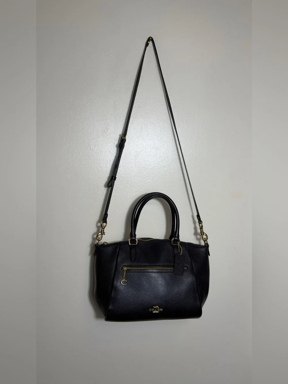 COACH Black Elise Satchel Pebbled Leather Crossbody Shoulder Bag Gold Hardware 7